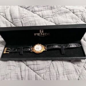Fendi Black and Gold Watch With Box